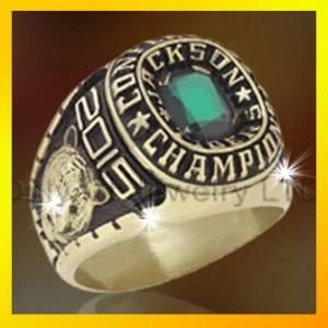 Custom World Championship Silver Ring with Green Stone