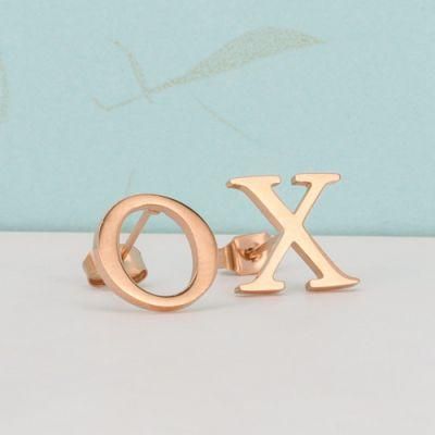 Stainless Steel Fashion Letter Jewellery O and X Earring Custom Jewelry Asymmetrical Stud Earrings for Women
