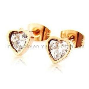 Stainless Steel Heart Earrings with Zircon (SE113)
