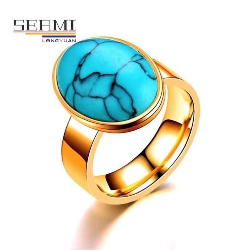 Gemstone Stainless Steel Turquoise Emerald Rings for Women Design