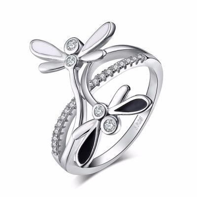 925 Sterling Silver Jewelry Double Dragonfly Infinity CZ Pave Split Shank Cubic Zirconia Ring Wholesale