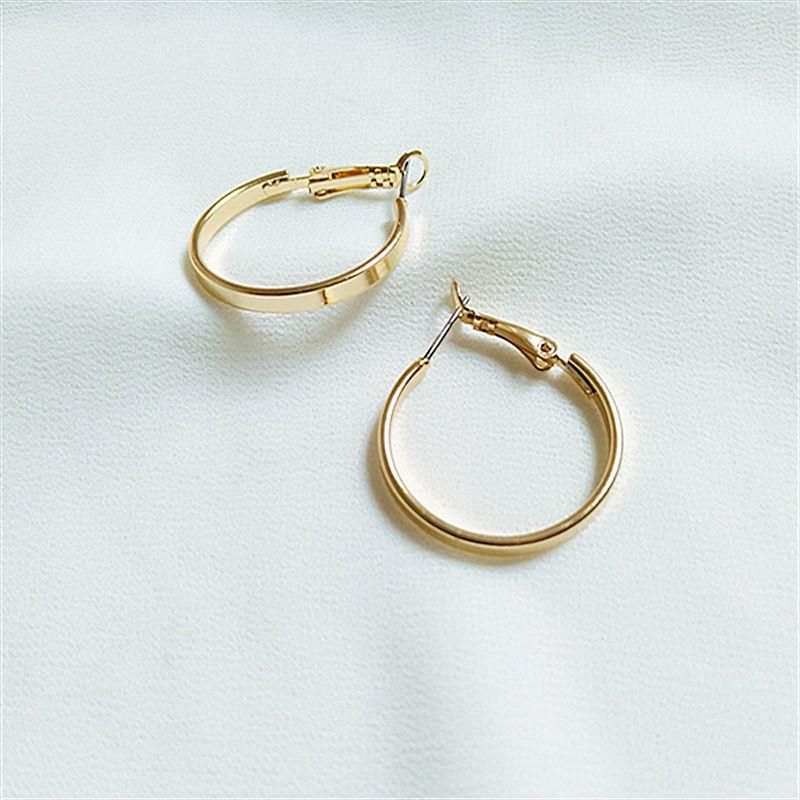 Big Circle Ear Accessories Simple Glossy Gold Color Two Styles Hoop Earrings