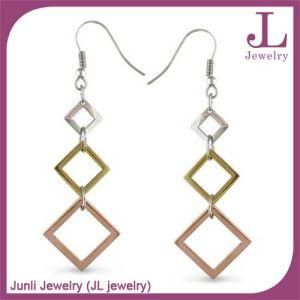 Three Tone Square Stainless Steel Hook Earrings (ER125)