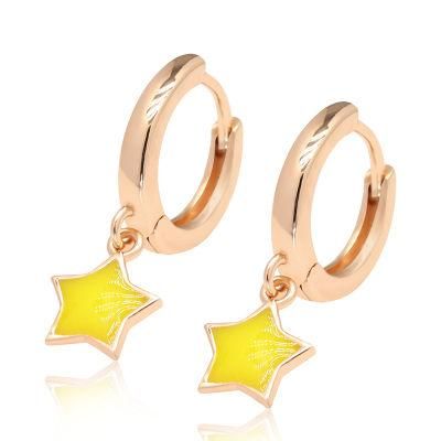 18K Gold Plated Enamel Star Hanging Hoop Earrings
