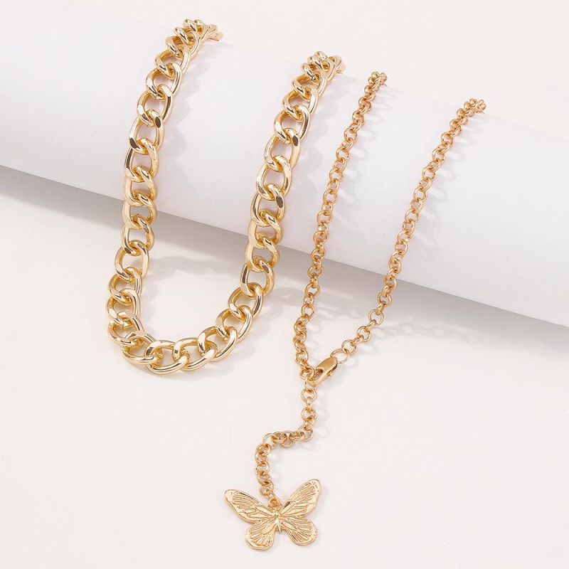 Hot Selling New Design Fashion Jewelry Butterfly Pendant Alloy Chunky Chain Necklace Set