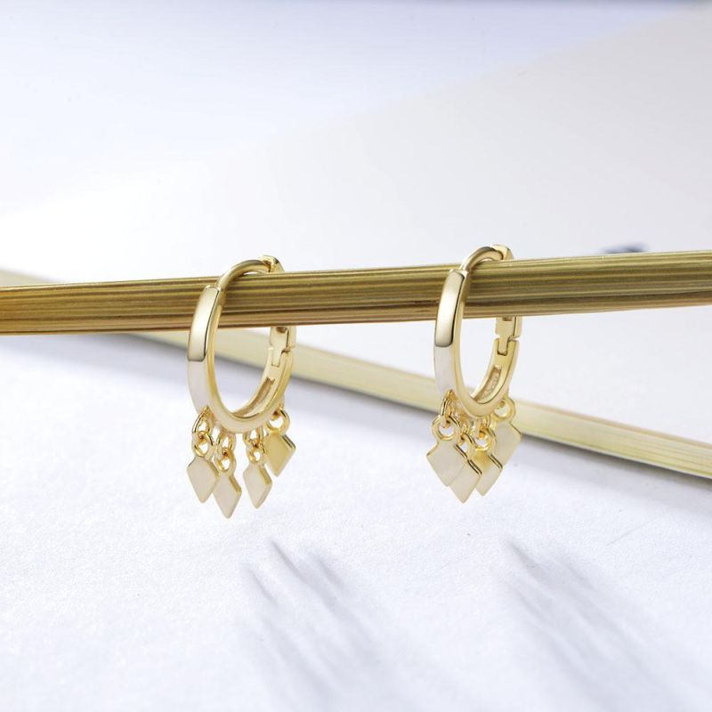 Hot Sale 14K Gold Plated 925 Sterling Silver Huggie Clip Charm Dangle Earrings