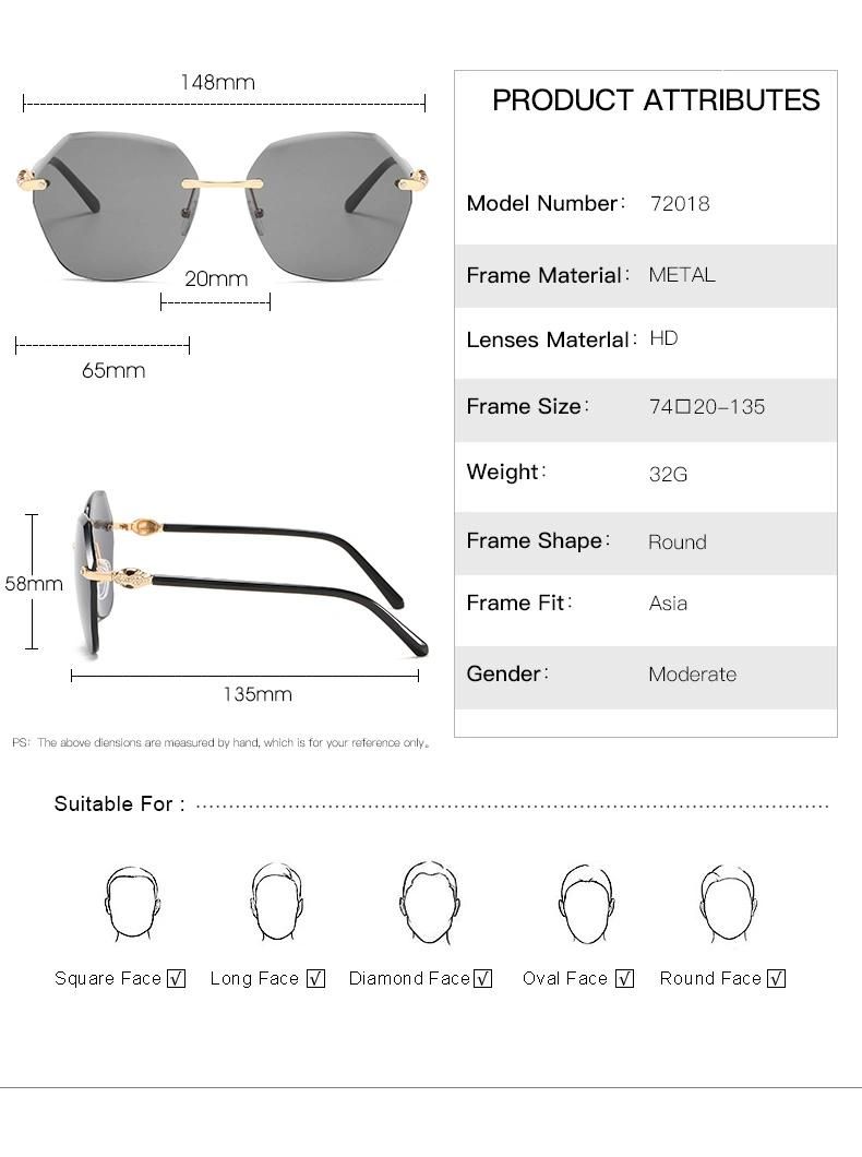 Luxury Frameless PC Lense Metal High Quality Sunglasses