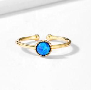 Gold Plated S92 Sterling Silver Round Ring Created Opal Ring Solitaire Wedding Engagement Promise Ring