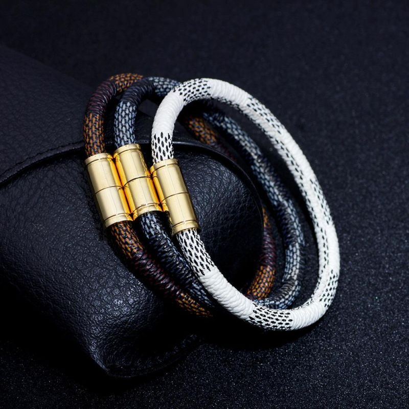 New Fashion Hipster PU Stripe Alloy Magnet Buckle Lovers Bracelet