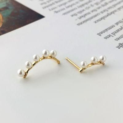 Best Brand Custom Pearl Sterling Silver 925 Jewellery C Shape Bead Hoop Stud Earring for Women