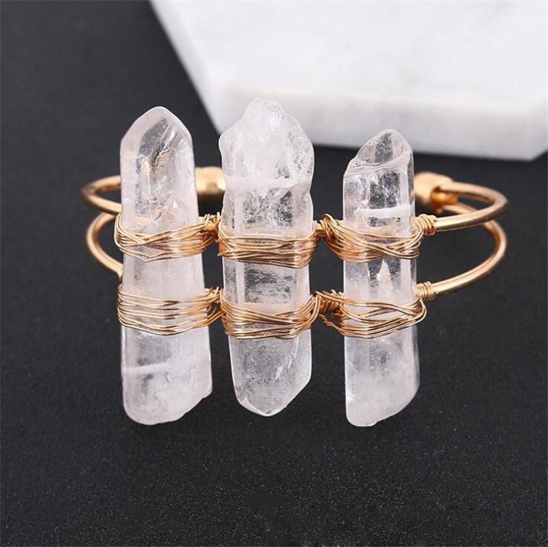 Personality Creative Natural Stone Crystal Bracelet Opening Bangle for Lady