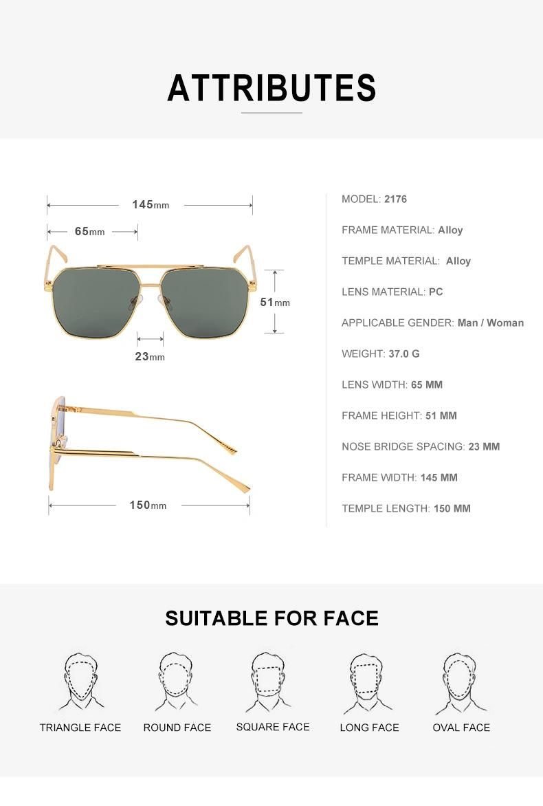2022 Men Retro Trendy Fashion Sun Glasses China Factory Direct Sale UV 400 Custom Logo Metal Frame Square Sunglasses