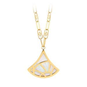 Mother of Pearl, Yellow Gold Plated Stainless Steel Pendant Necklace with Luxury Chain Teemtry. COM