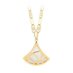 Mother of Pearl, Yellow Gold Plated Stainless Steel Pendant Necklace with Luxury Chain Teemtry. COM