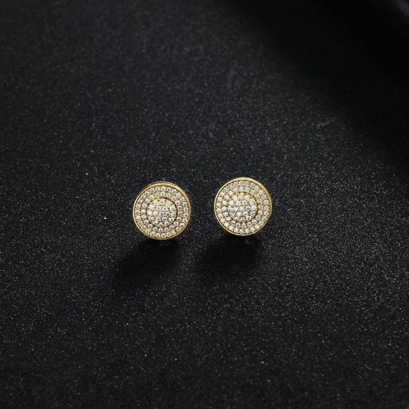 Fashion Jewelry Micro Pave Clear CZ Gold Round Screw Earrings