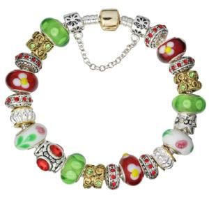 European Silver Green &amp; Red Charm Beaded Bracelets Jewelry