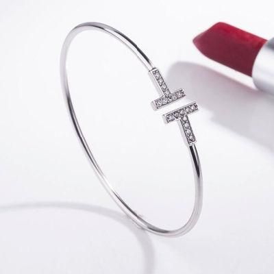 Fashion 925 Silver Jewelry New Design Cubic Zirconia H Shape Bracelet Bangle