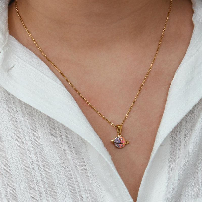 Manufacturer′s Customized Fashion Jewelry, Niche Light Luxury Design, Color Oil Dripping Universe Planet Pendant Necklace, Stainless Steel Women′s Necklace