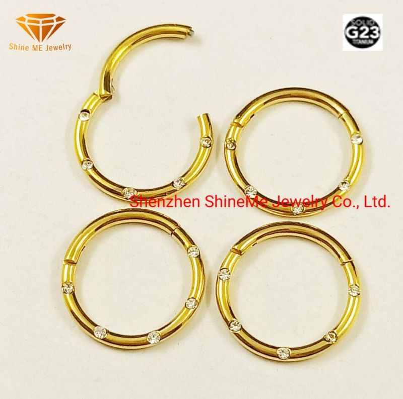 High Quality G23 Titanium Body Piercing IP Gold CZ Nose Ring Tp1974G