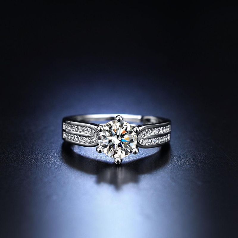 Adjustable Ring Female Six Claw One Carat Imitation Mossangstone Ring