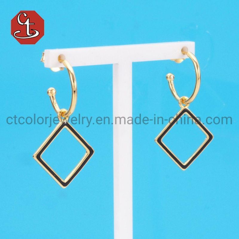 Simple Geometric Enamel Earring Triangle Silver Eardrop Wholesale Jewelry