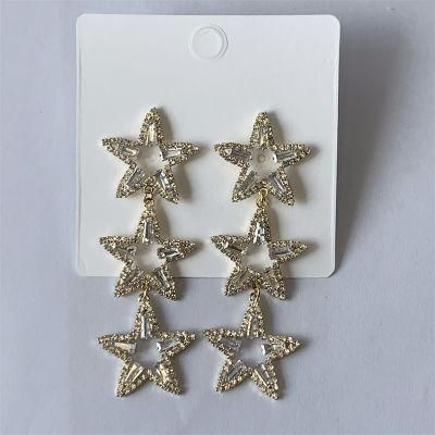 Customized 2022 New European Style Trendy Long 3 Drop Dangle Cubic Zircon Ladies Star Earrings for Women