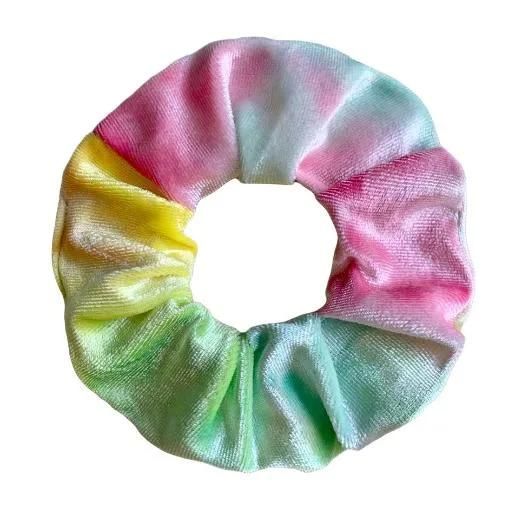 Wholesale Custom Logo Hair Products Tie Dye Colorful Women Girl Scrunchies Velvet Elastic Hair Ties Bands