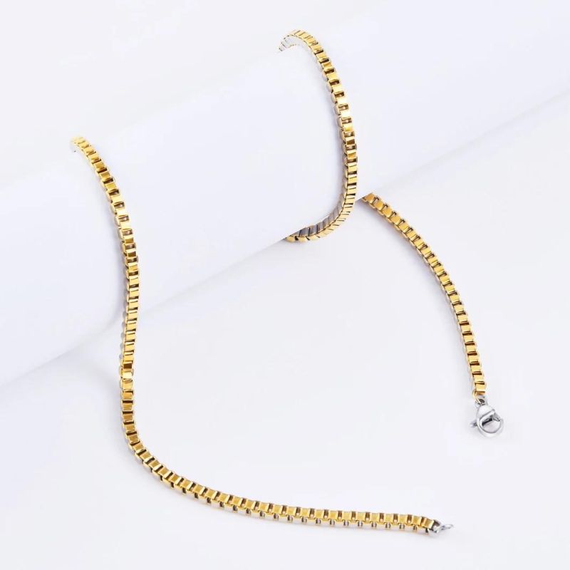 Wholesale 18" 20" 22" 24 Inch Fashion Women Gold Plated Stainless Steel Box Chain Bracelet Anklet Bangle Necklace for Pendant Jewelry