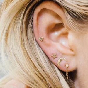 Goldsilverblack Star Moon Lovely Heart Shape Stud Earrings