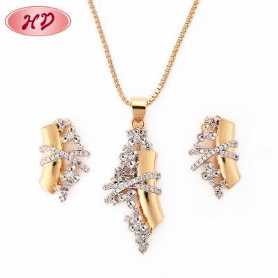 Fashion Design 18K Gold Plated Alloy Necklace Women CZ Jewelry Sets