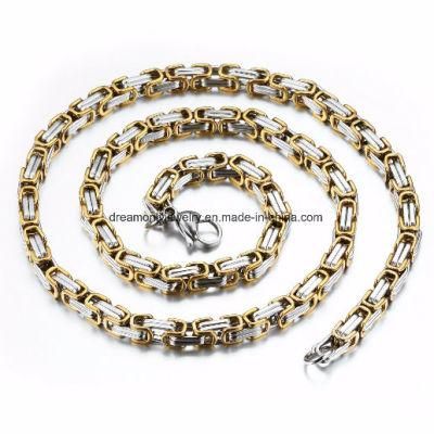 8mm Wide Silver Gold Color Flat Byzantine Link Stainless Steel Necklace Mens Chain Jewelry