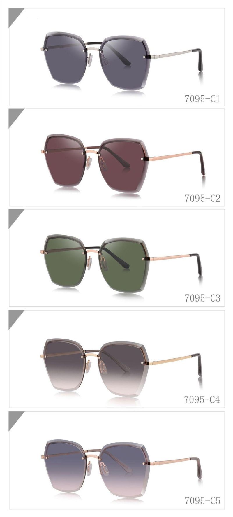 Ready to Ship Elegant Rimless Women Geometric Lense Edge Cutting Sunglasses