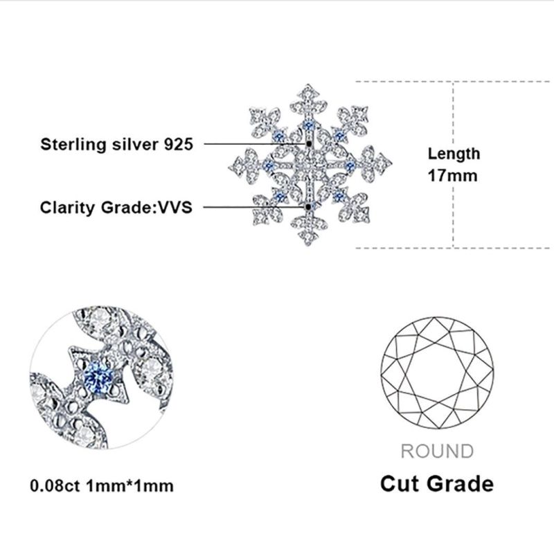 Snowflake Shape Earrings Cubic Zirconia 100% 925 Sterling Silver Stud Earrings