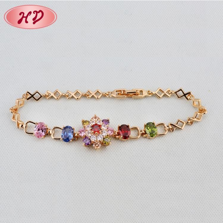 Wholesale Colorful CZ Stone 18K Gold Plated Bracelet for Girls Women
