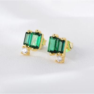Luxury Unique 925 Sterling Silver Classic Emerald Zirconia Stud Earrings for Women