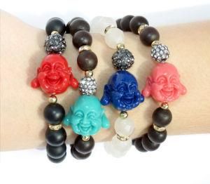 Stone Buddha Bracelet, Pave Buddha Head Bead Bracelet Set, Bracelet