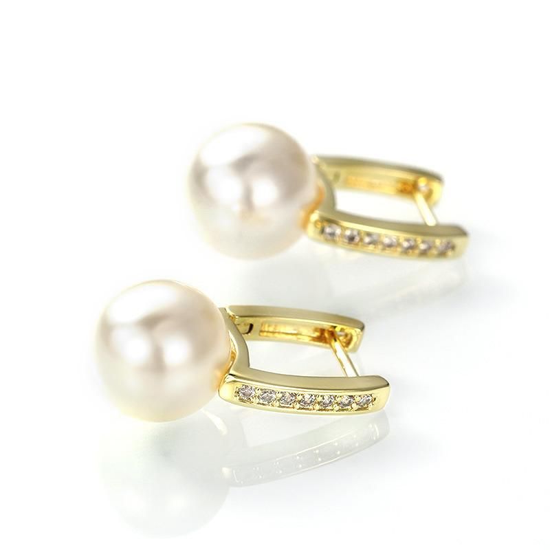 High Quality Romantic Retro Elegant Diamond Zircon Micro Insert 12mm Pearl Earrings for Women