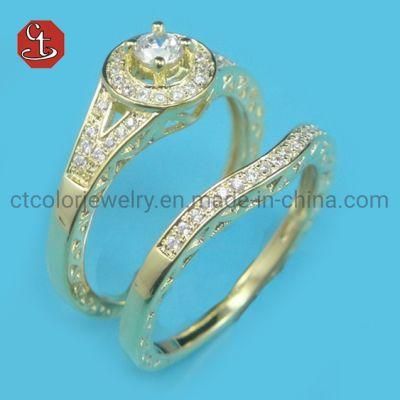 Special Simple Rhodium 2PCS Bridal Ring Sets Romantic Proposal Wedding Rings For Women Trendy Round Stone Setting Wholesale