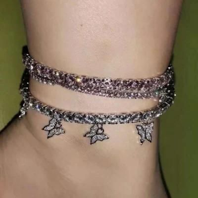 Fashion Statement Diamond Crystal Charm Jewelry Butterfly Cuban Anklet
