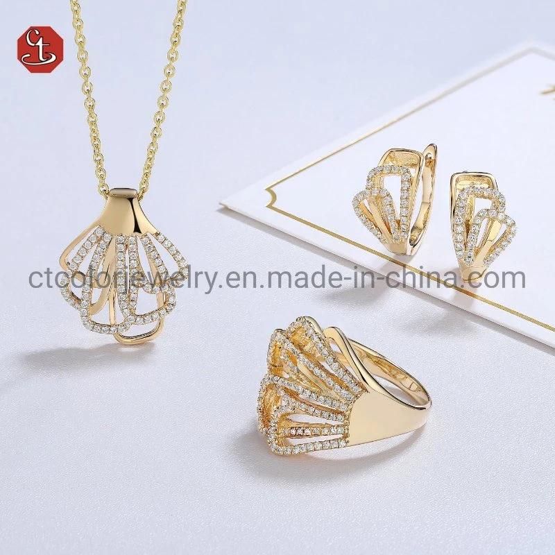 Fashion Jewelry Pendant 925 Sterling Silver Gold Plated/Rose Plated/White Plated shell Shaped CZ Women Necklaces