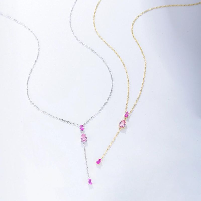 Solid 925 Sterling Silver Women Jewelry Lariat Zirconia Drop Necklace
