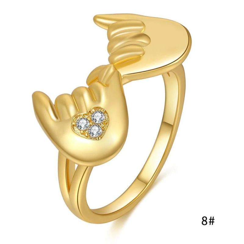 Women′ S 18K Gold Light Luxury Zircon Mom Love Hand Ring