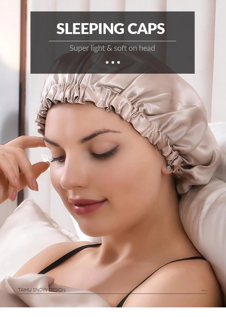 Double Layer Luxury Home Women Silk Hair Bonnets Comfortable Silk Sleeping Snap Stain Hat Bonnet