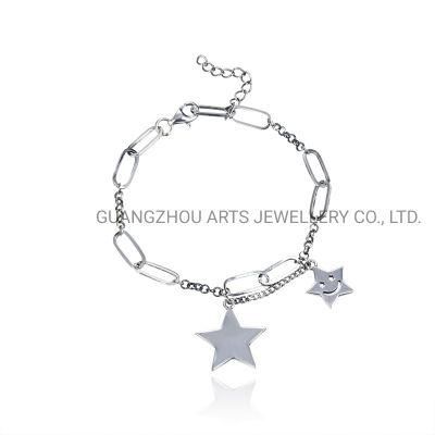 Hot 925 Sterling Silver Double Star Geometric Chain Link Bracelet