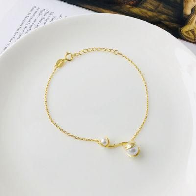 Jfp1165 Fashionable 925 Sterling Silver Peanut Beans Pearl Gold Bean Pendant Bracelet for Women Bracelets