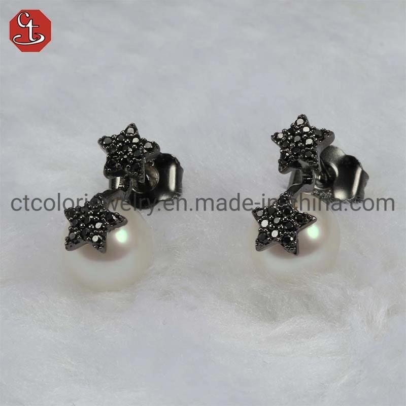 Fashion Jewelry Silver and Brass Shell Pearl Star Earring for Women