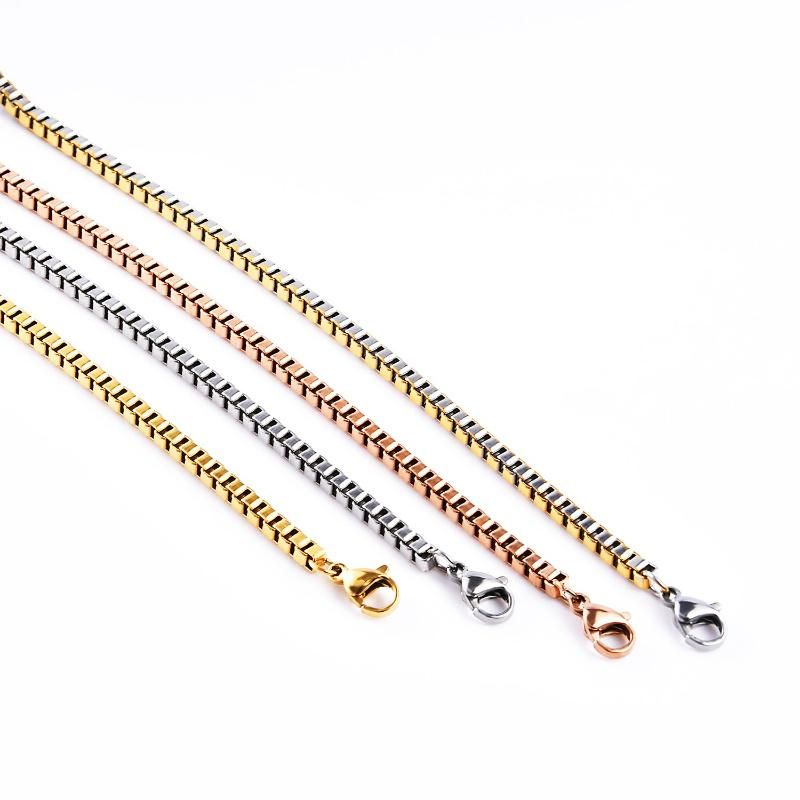 Wholesale Gold Plated Gold Silver White Rose Gold Box Link Chain Necklace Cut Meters for Men Women