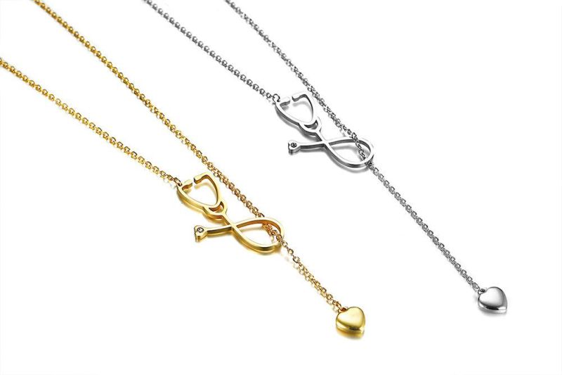 Creative Heart Love Stethoscope Pendant Couple Personality Metal Simple Necklace