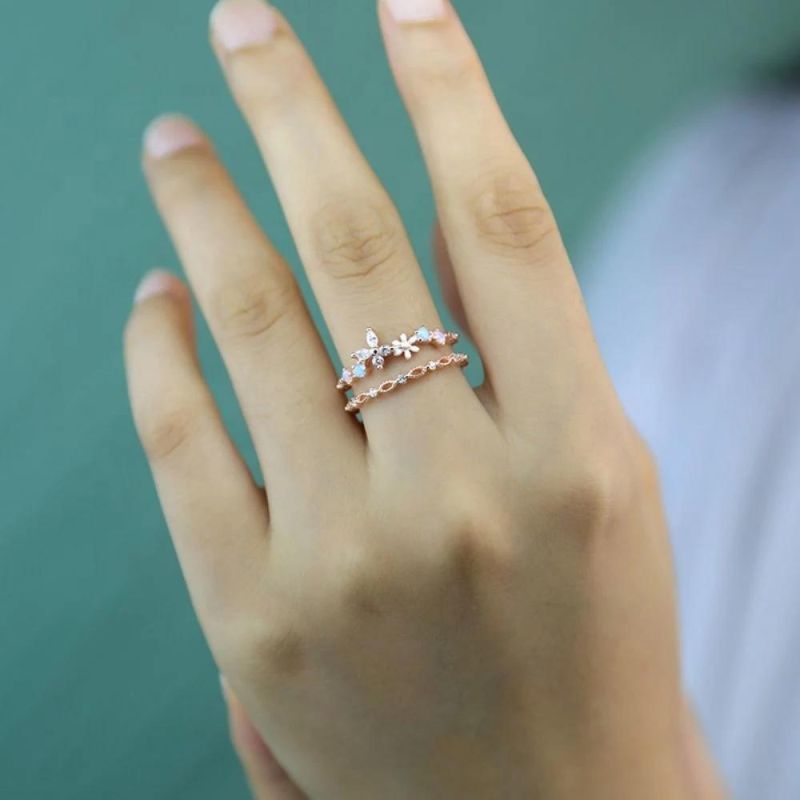 925 Sterling Silver Ring Multi-Layer Color Zircon Butterfly Adjustable Ring Women Sweet Wedding Jewelry