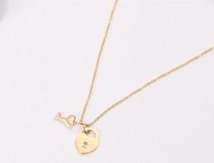 Gold Plated Heart Lock Pendant Choker Necklace Stainless Steel Jewelry Wholesale